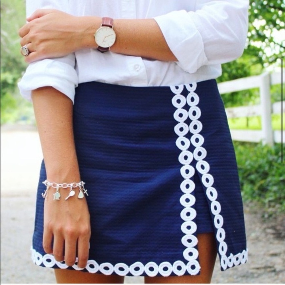 Lily Pulitzer Navy Blue mini skort with white embellishments
